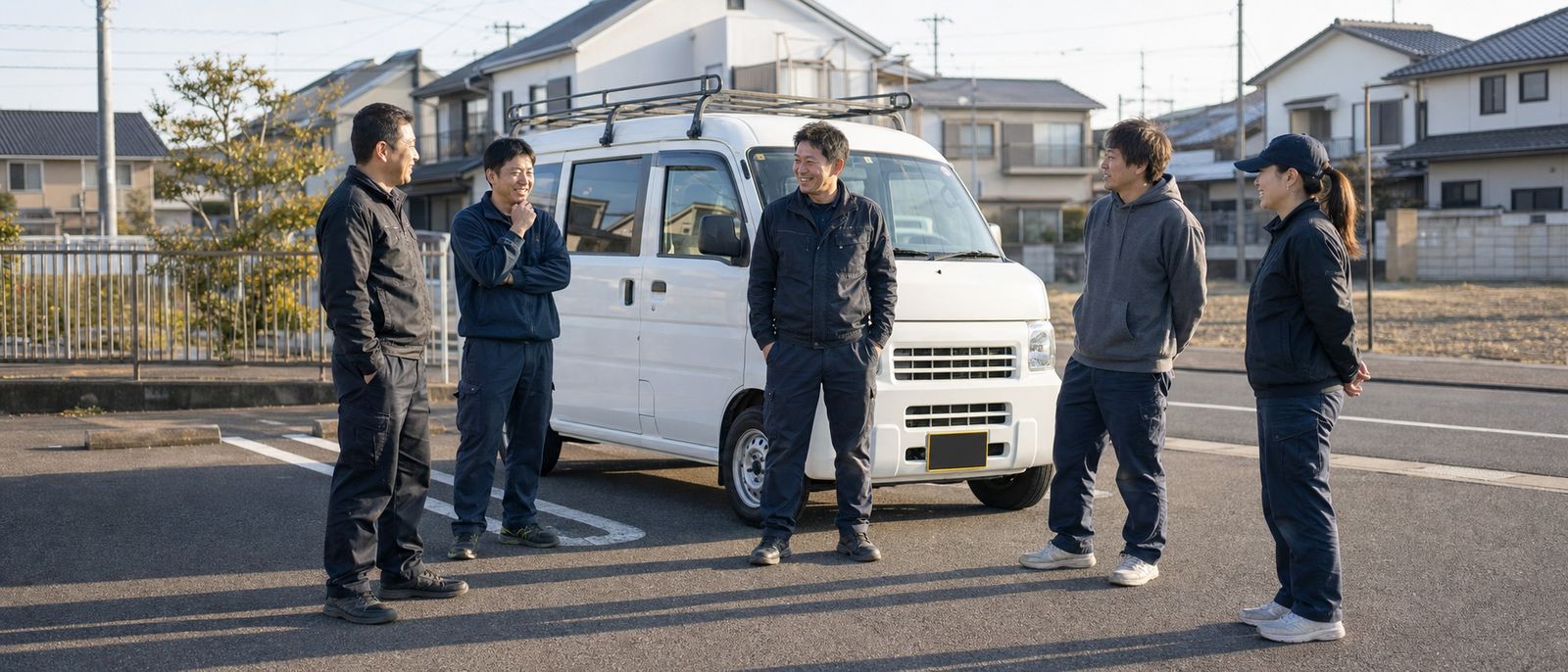 出発前に集まるドライバー（生成した仮画像）