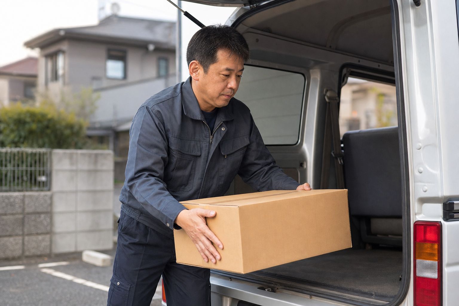 荷物を持ち上げる男性（生成した仮画像）