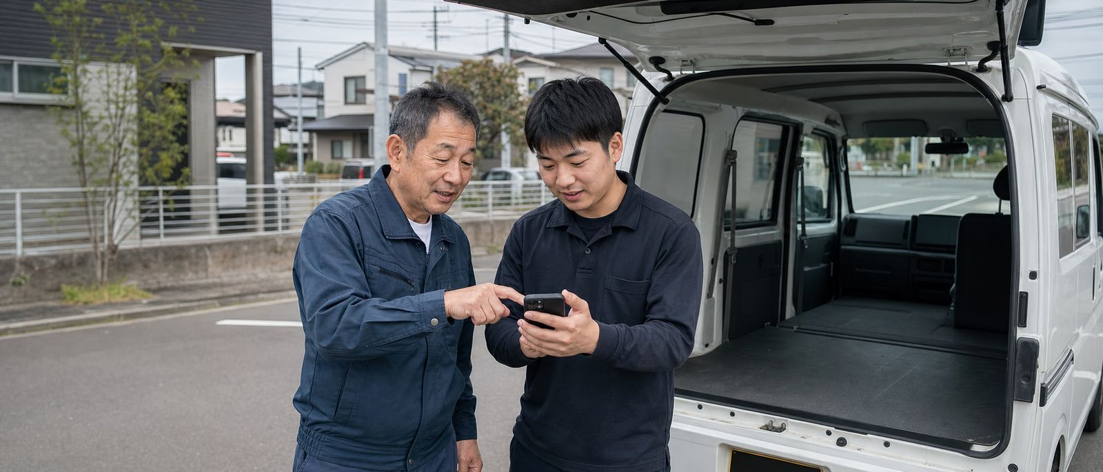 先輩が教えている場面（生成した仮画像）
